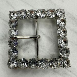 Square Rhinestone Silver Tone Belt Buckle